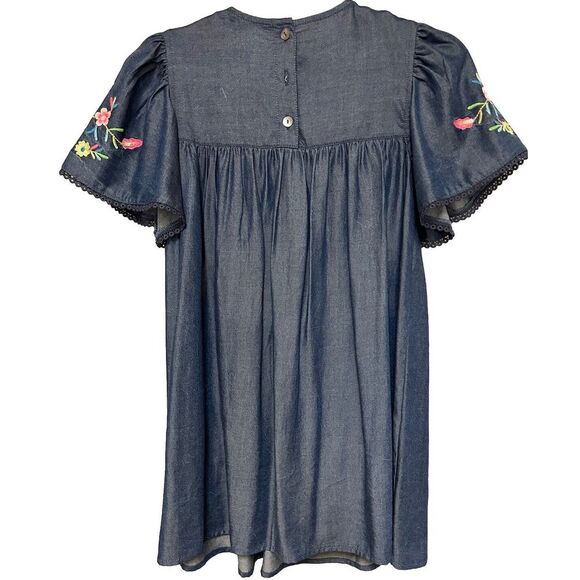 Blu And Blue New York Girls Denim Embroidered & Bead Dress Size M 7-8 Beautiful - Picture 2 of 6